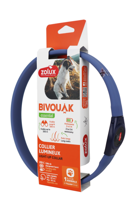 Obojek Zolux LED BIVOUAK 30 - 60cm USB modrý Obojek Zolux LED BIVOUAK 30 - 60cm USB modrý